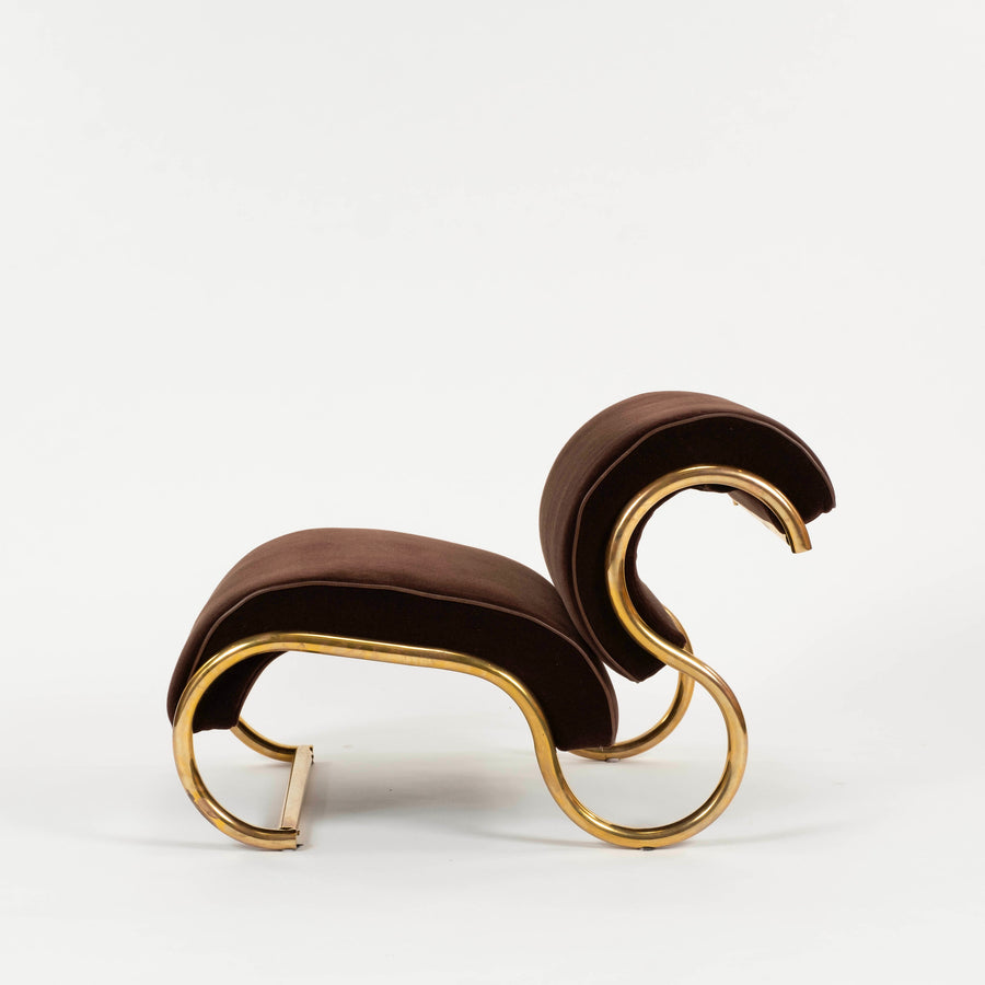 Pair 1970s Guzzini Italian Tubular Brass Lounge Chairs