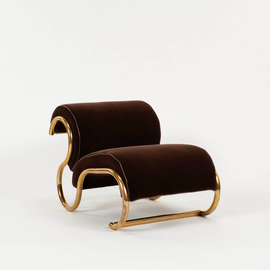 Pair 1970s Guzzini Italian Tubular Brass Lounge Chairs