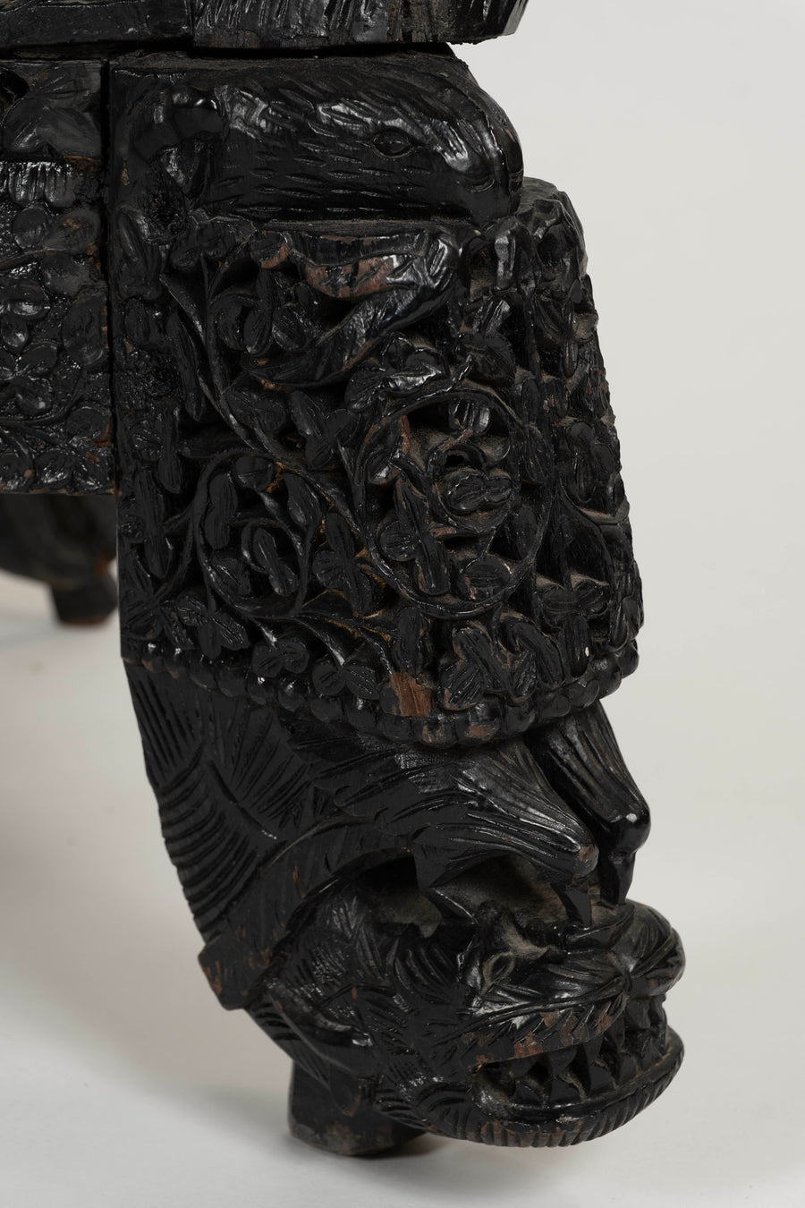 19th Century Anglo-Indian Carved Ebony & Velvet Settee
