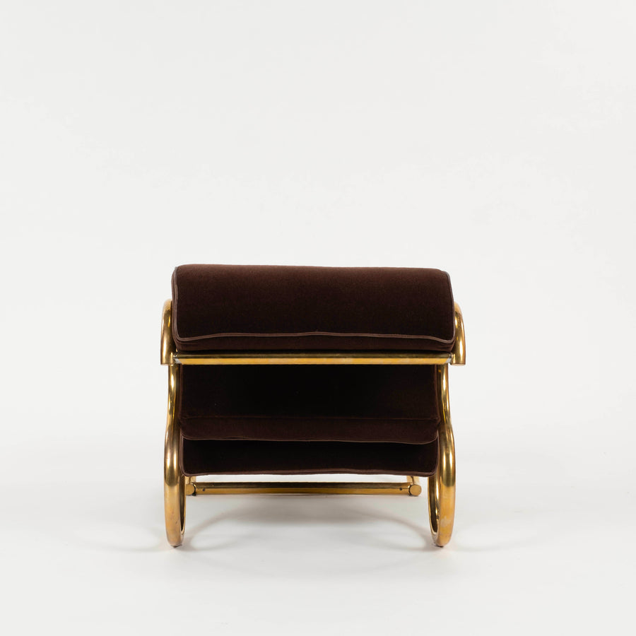 Pair 1970s Guzzini Italian Tubular Brass Lounge Chairs