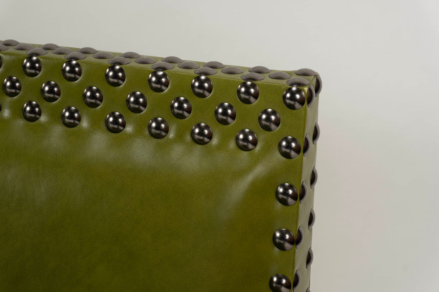 Green Leather Studded Banquette