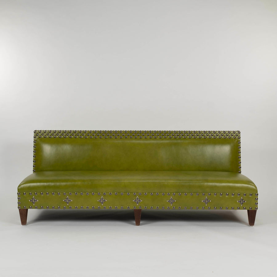 Green Leather Studded Banquette