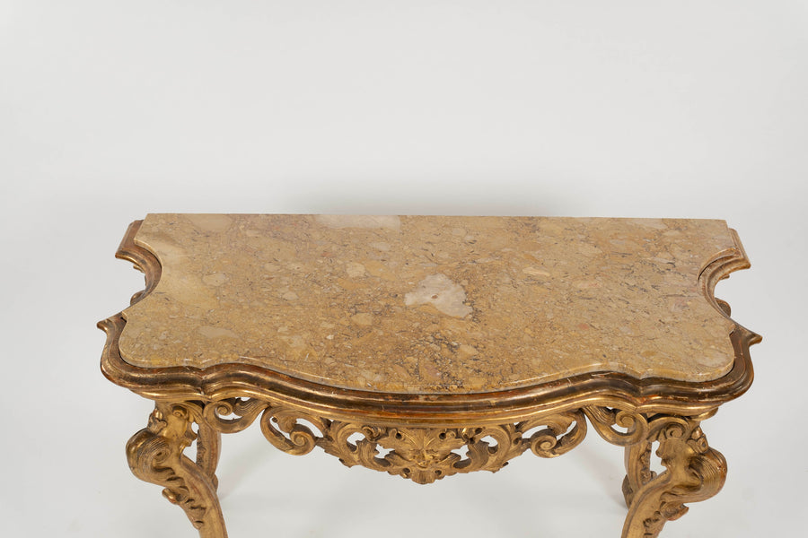 18th Century Venetian Giltwood Marble Top Console Table