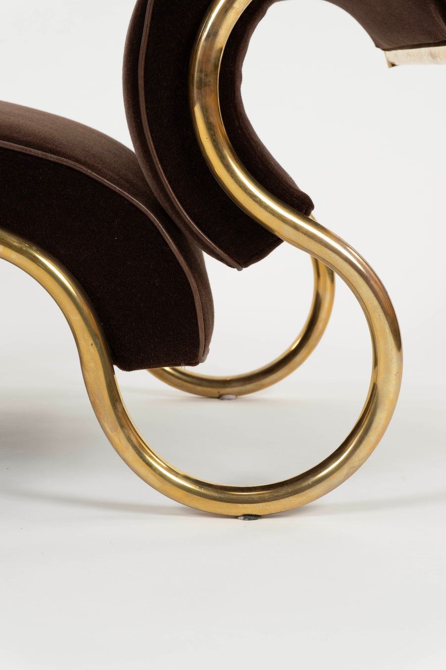 Pair 1970s Guzzini Italian Tubular Brass Lounge Chairs