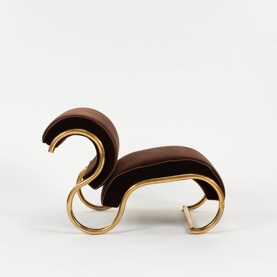 Pair 1970s Guzzini Italian Tubular Brass Lounge Chairs