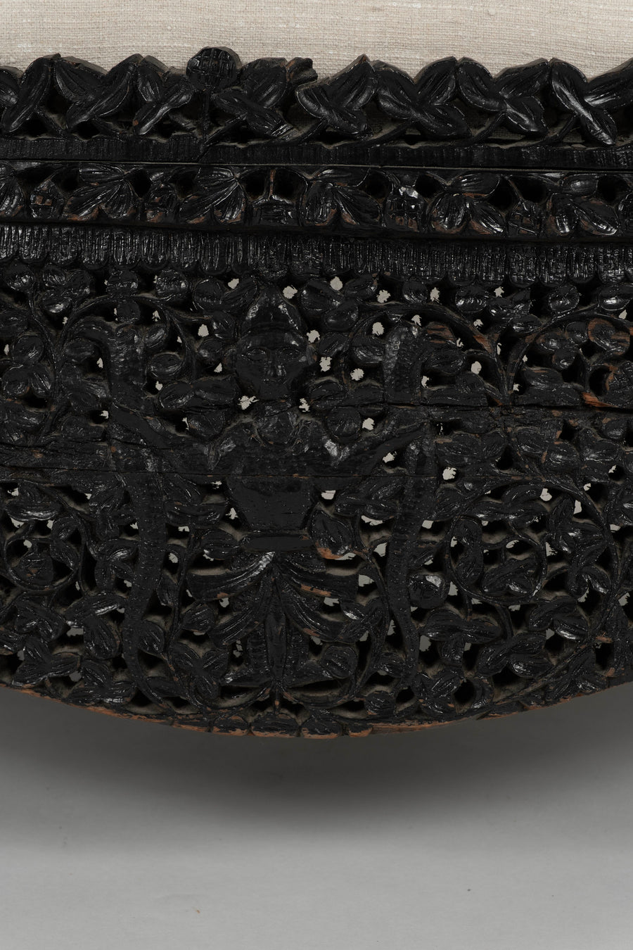 19th Century Anglo-Indian Carved Ebony & Velvet Settee