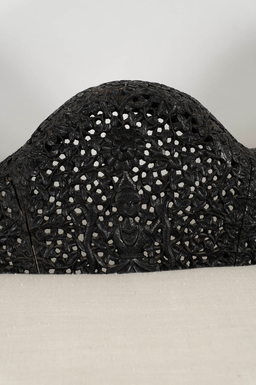 19th Century Anglo-Indian Carved Ebony & Velvet Settee