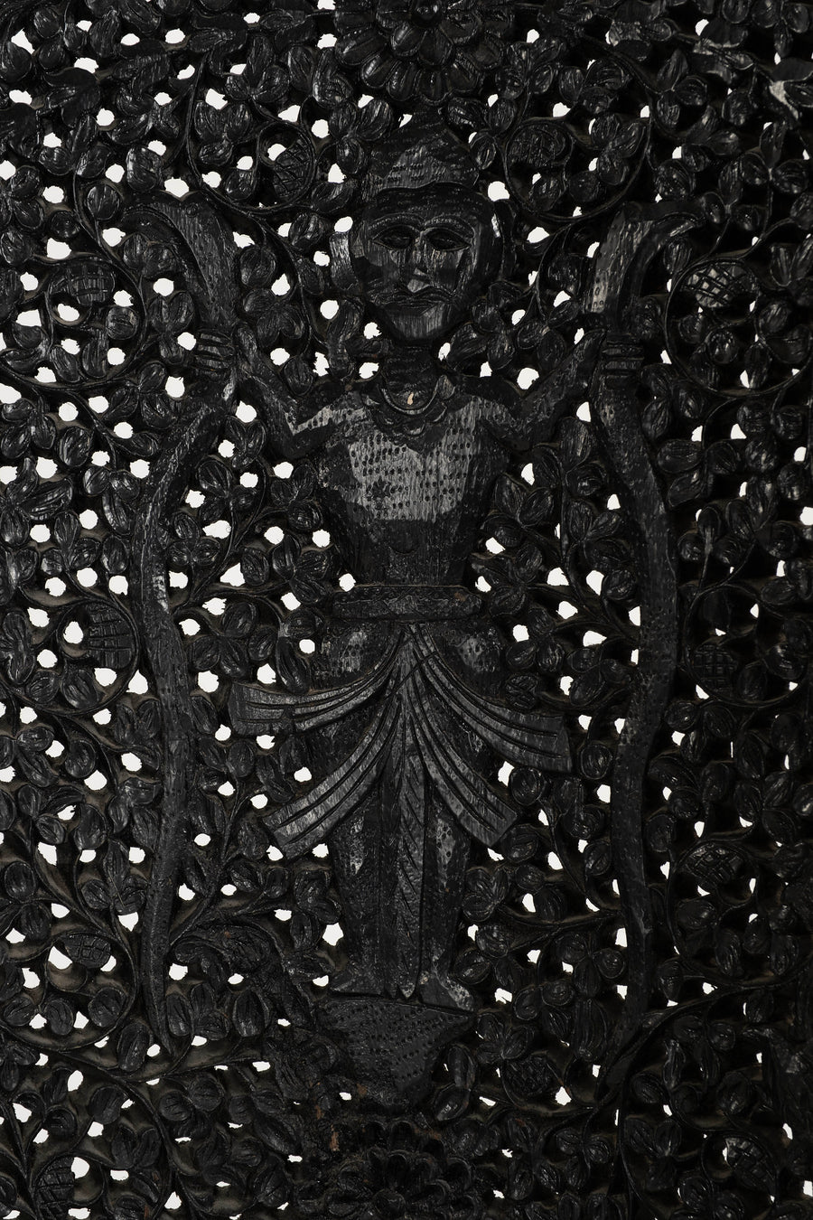 19th Century Anglo-Indian Carved Ebony & Velvet Settee