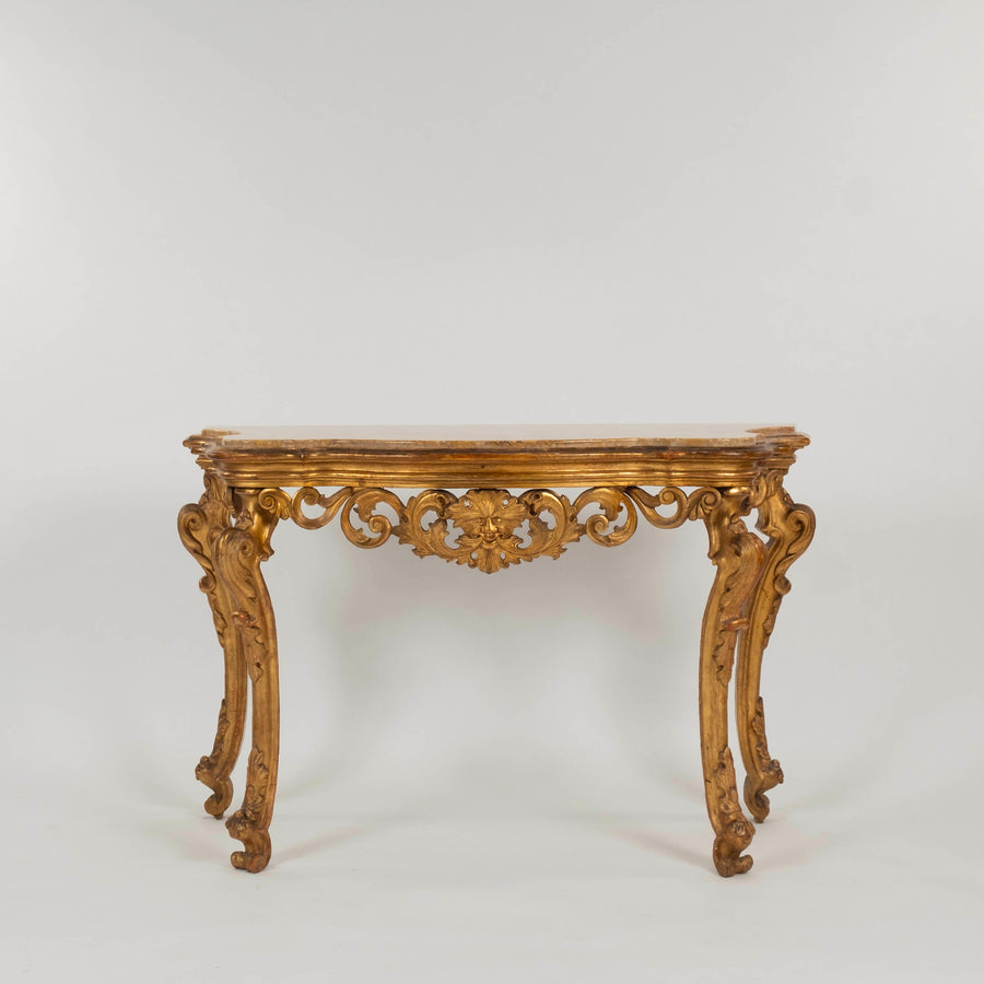 18th Century Venetian Giltwood Marble Top Console Table