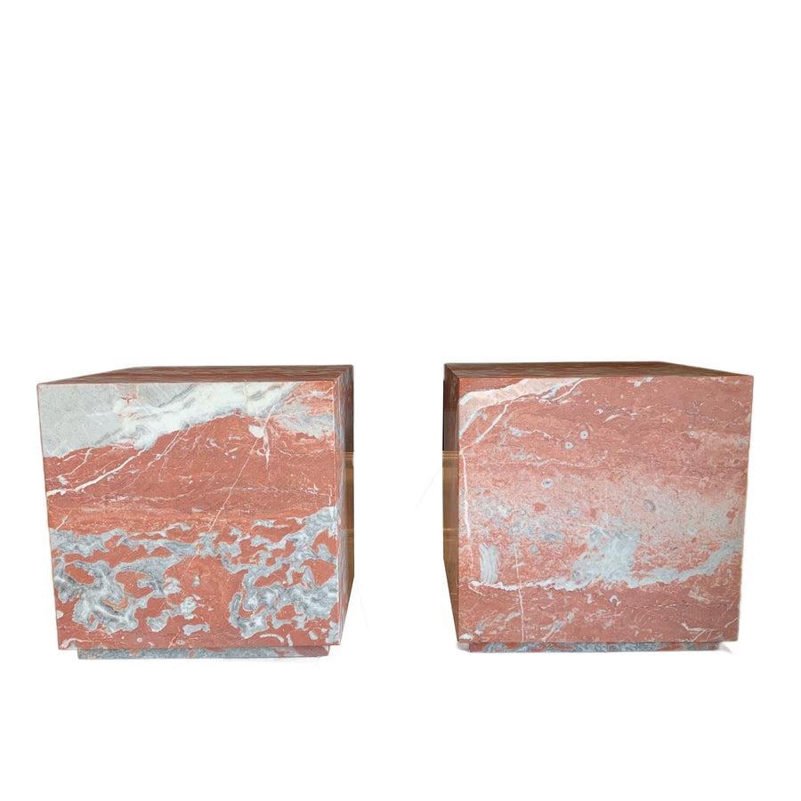 Cubist Red Rosso Merlino Marble Side End Table