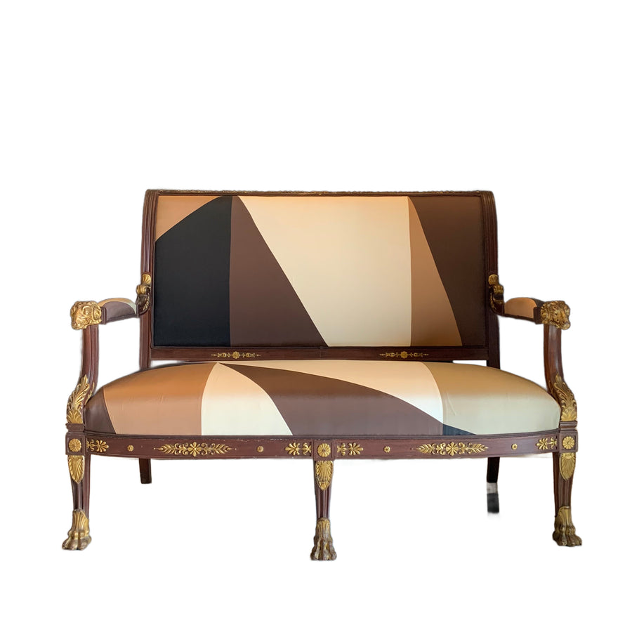 19th Century Louis XVI Style Settee with Miles Redd Cubist Silk