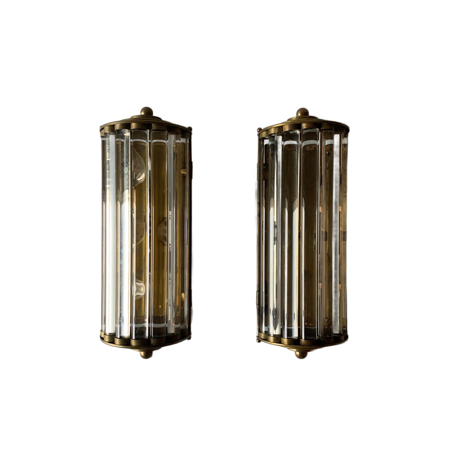 Pair Art Deco Style Murano Glass Rod Brass Sconces