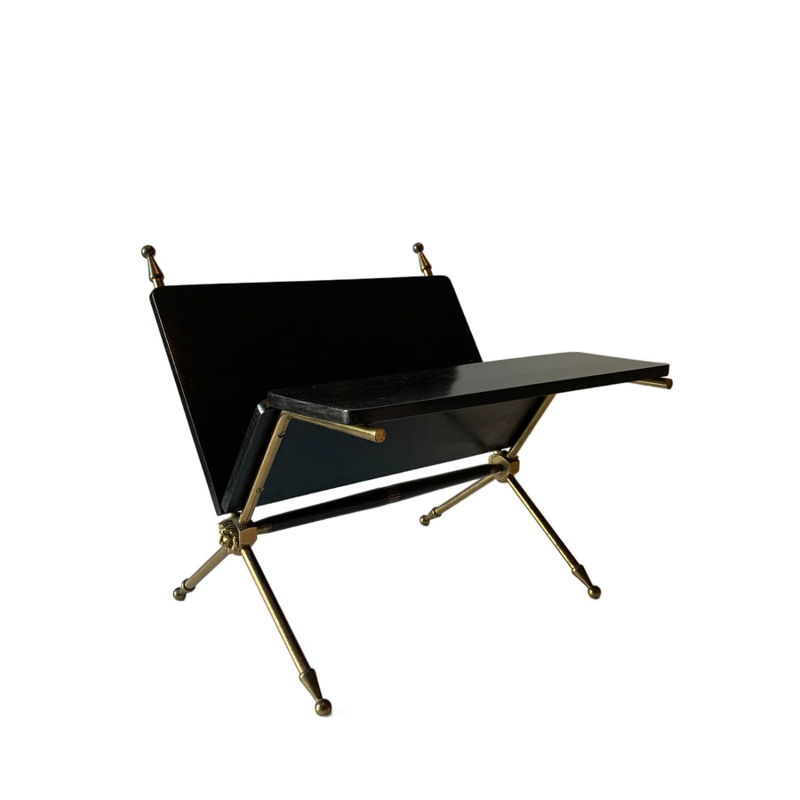 Ebonized Brass Maison Jansen Style Magazine Rack