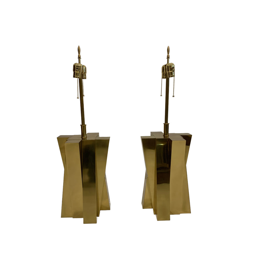 Pair Sculptural Brass Table Lamps