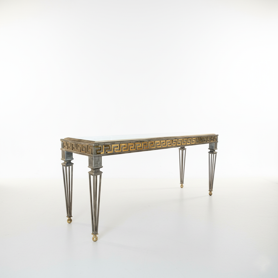 Maitland Smith Steel & Brass Greek Key Console