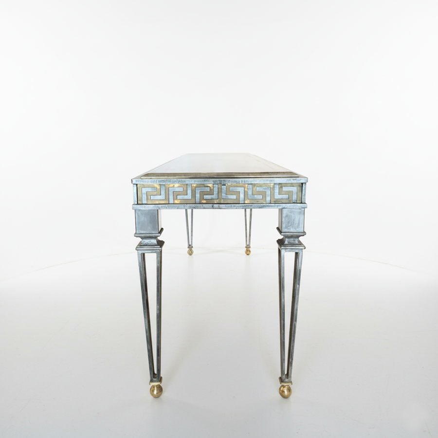 Maitland Smith Steel & Brass Greek Key Console