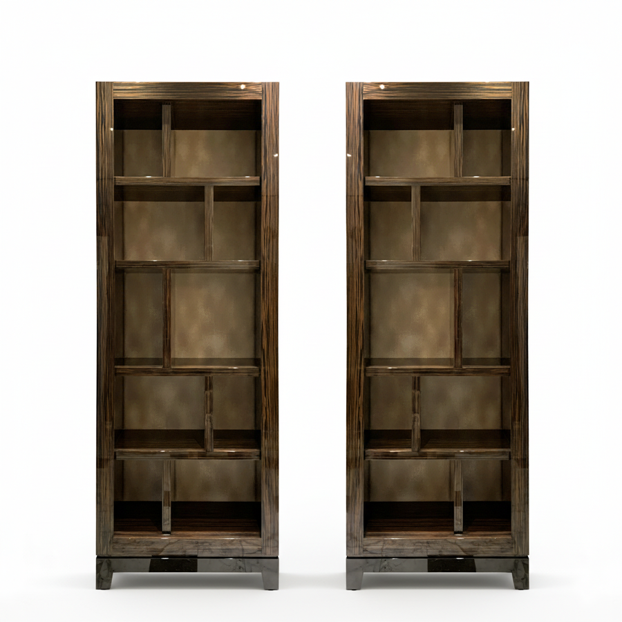 Pair Macassar Ebony Lacquered Bookcase Displays