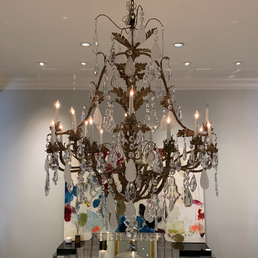 Louis XV Style Gilt Iron Rock Crystal Chandelier