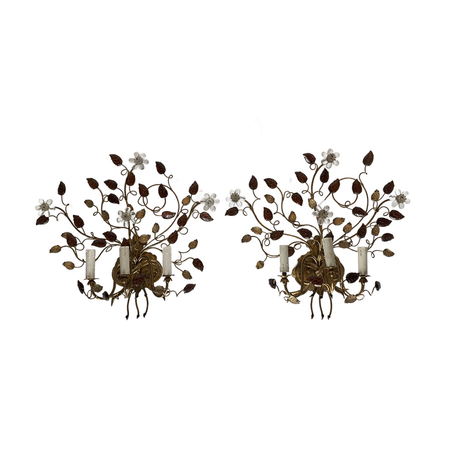 Pair Vintage Maison Jansen Style Wall Sconces