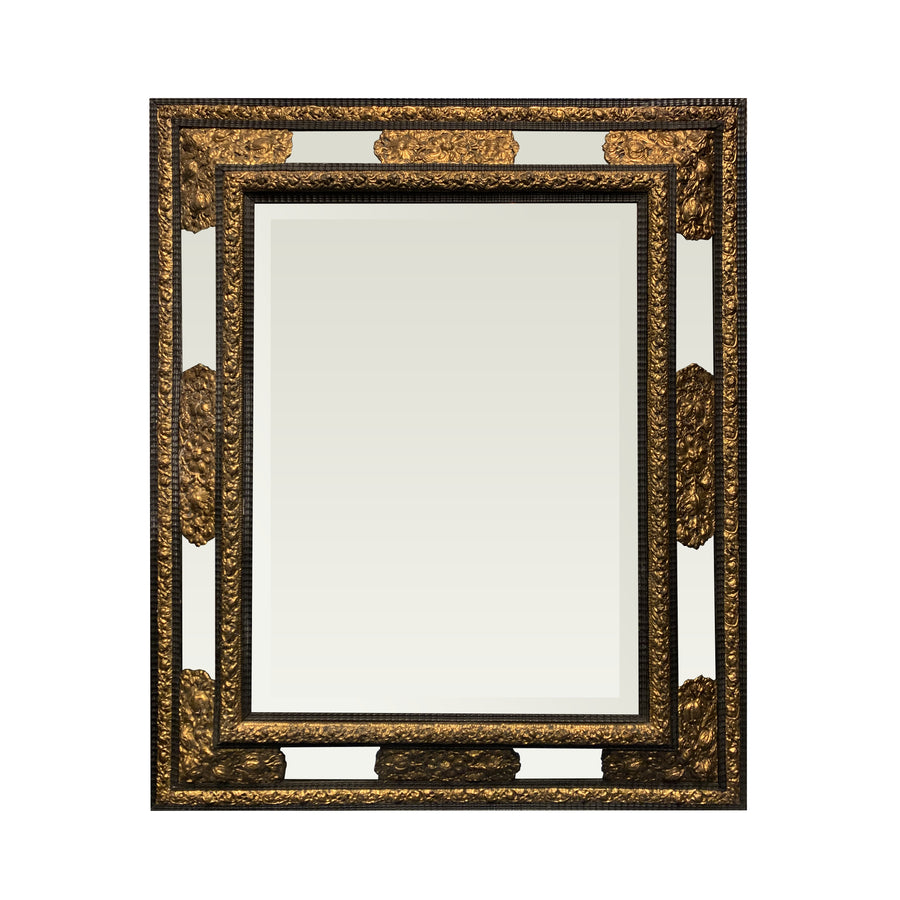 19th Century French Napoleon III Ebony Brass Mirror