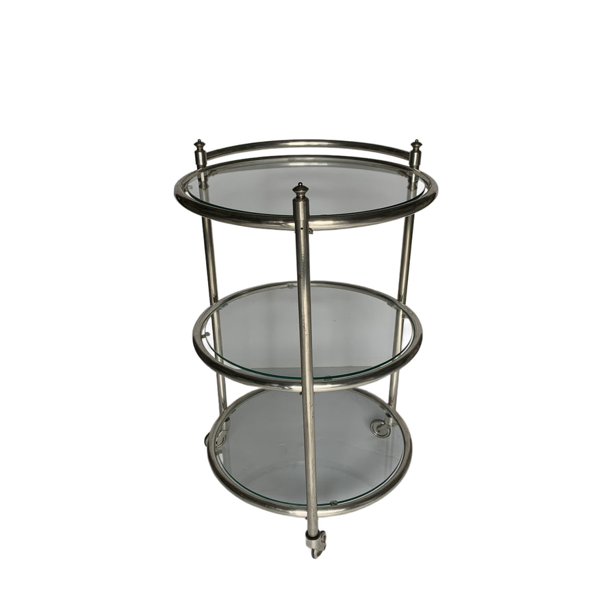 Round Nickeled Bronze and Glass Bar Cart