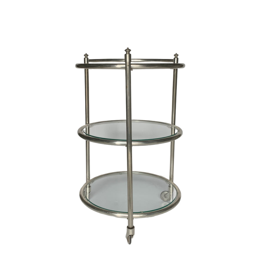Round Nickeled Bronze and Glass Bar Cart