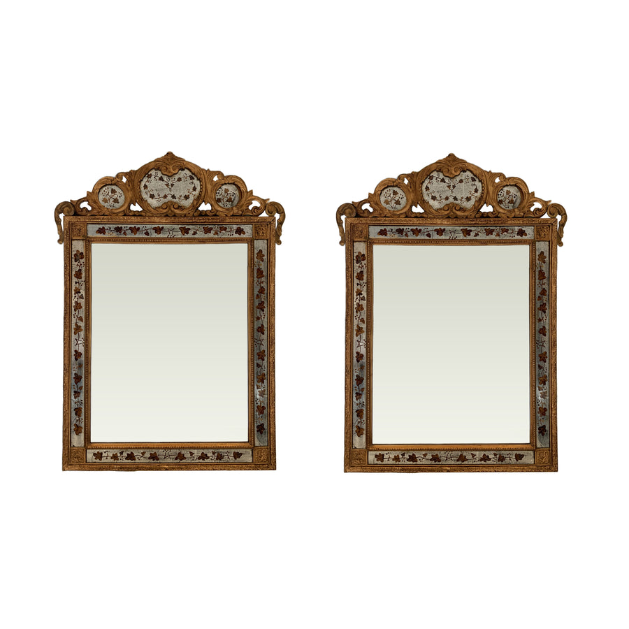 Pair Maison Jansen Giltwood and Verre églomisé Mirrors