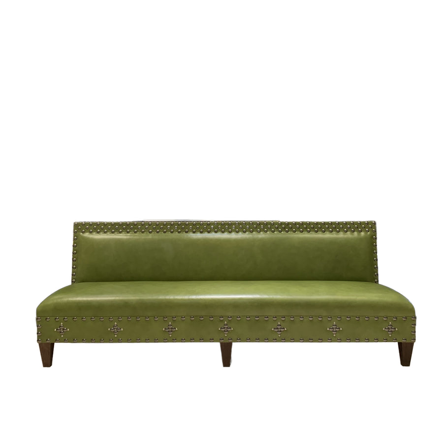 Green Leather Studded Banquette