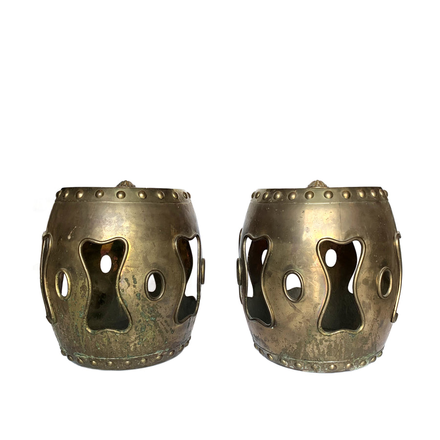 Pair Chinese Ming Style Brass Stools
