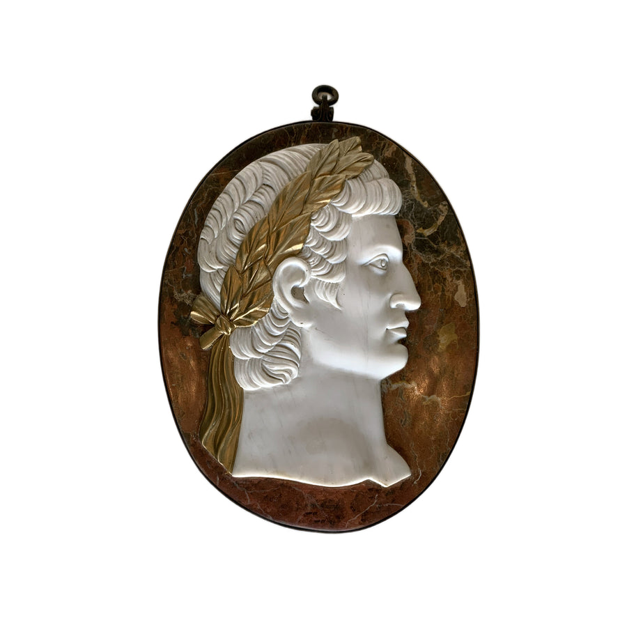 Marble Relief Plaque of Roman Emperor in Iron Frame