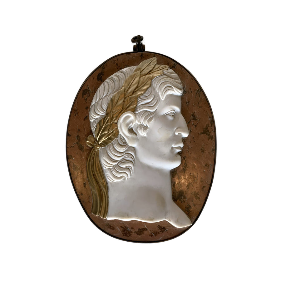 Marble Relief Plaque of Roman Emperor in Iron Frame