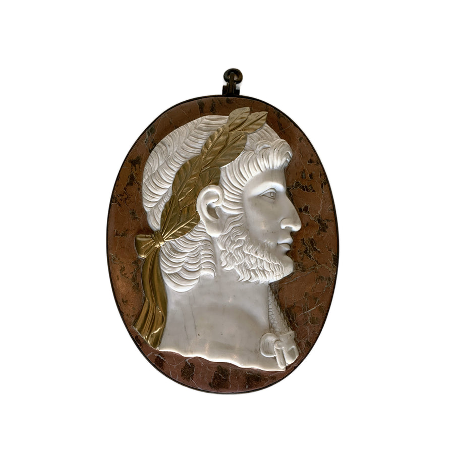 Marble Relief Plaque of Roman Emperor in Iron Frame