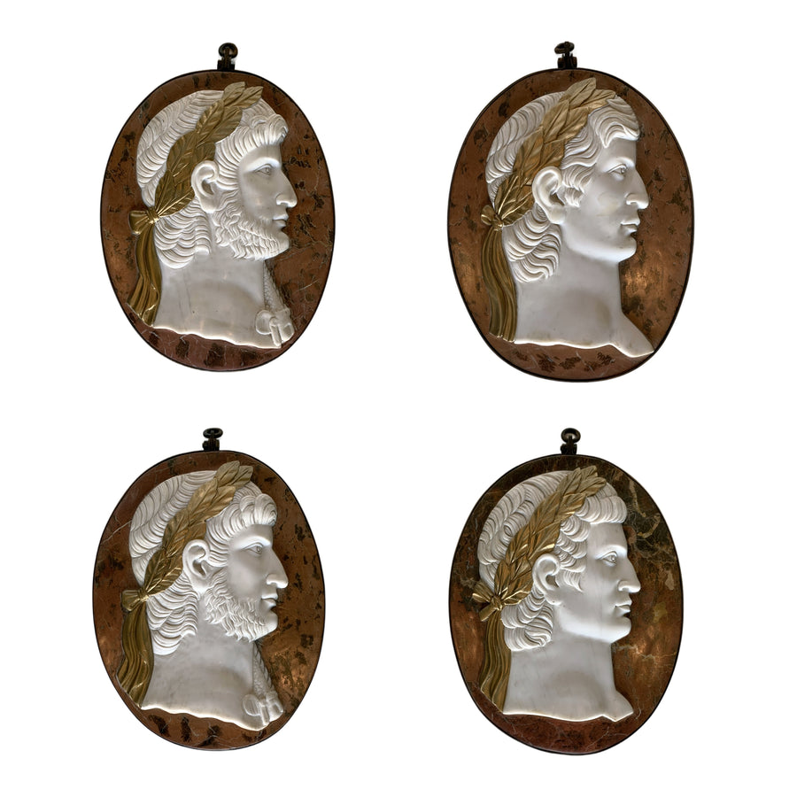 Marble Relief Plaque of Roman Emperor in Iron Frame