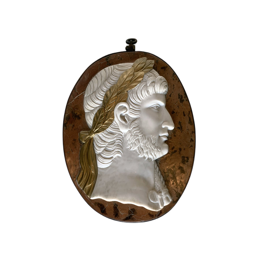 Marble Relief Plaque of Roman Emperor in Iron Frame