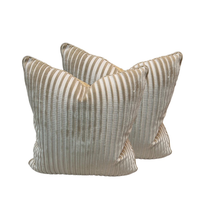 Pair Schumacher Chimay Stripe Velvet Pillows