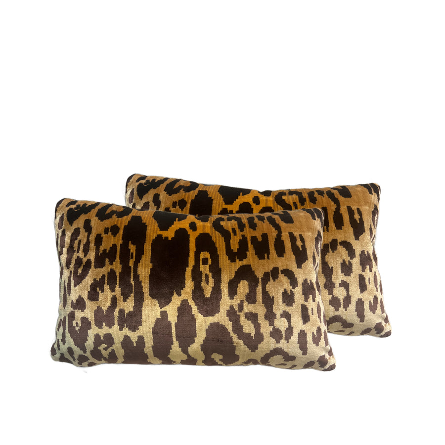 Pair Scalamandre Leopard Velvet Lumbar Pillows