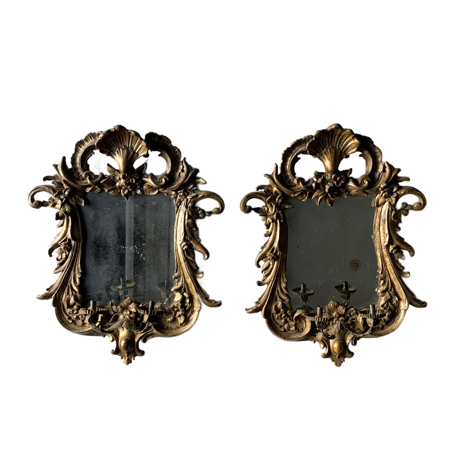 Pair 18th Century French Louis XV Mirrored Wall Sconces