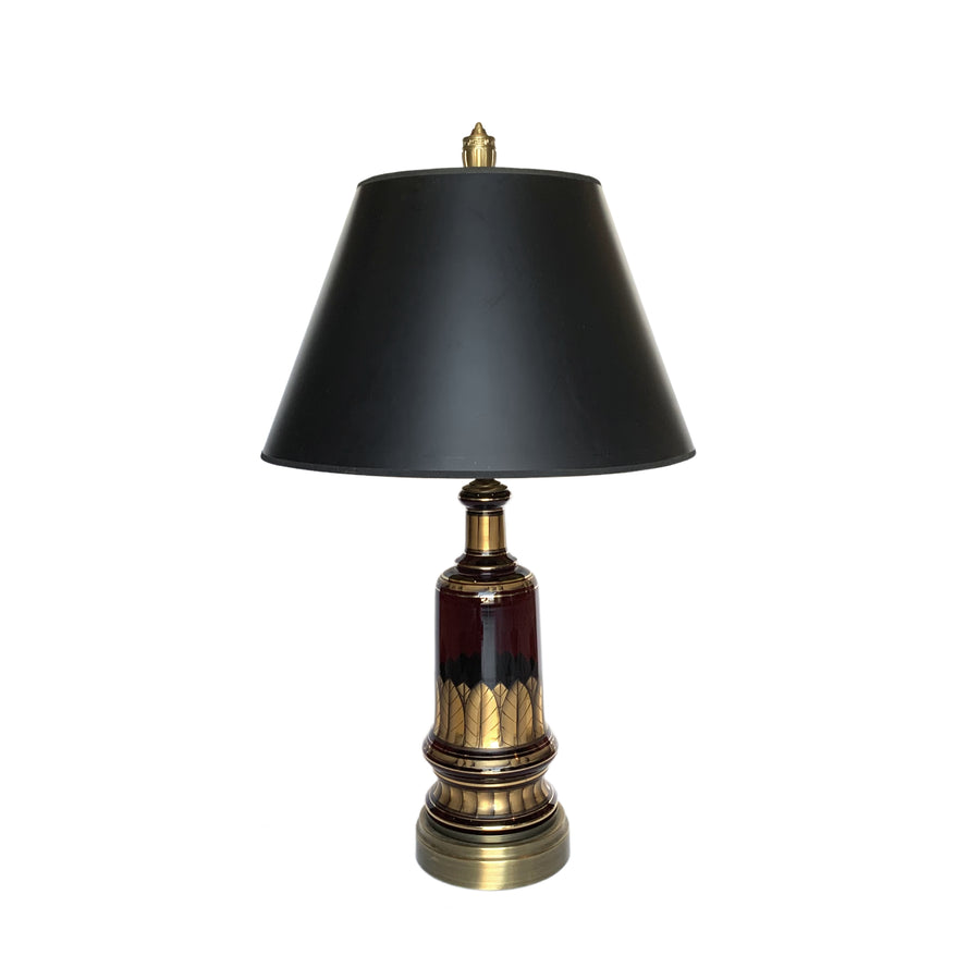 Pair Vintage Gilt Red Glass Lamps