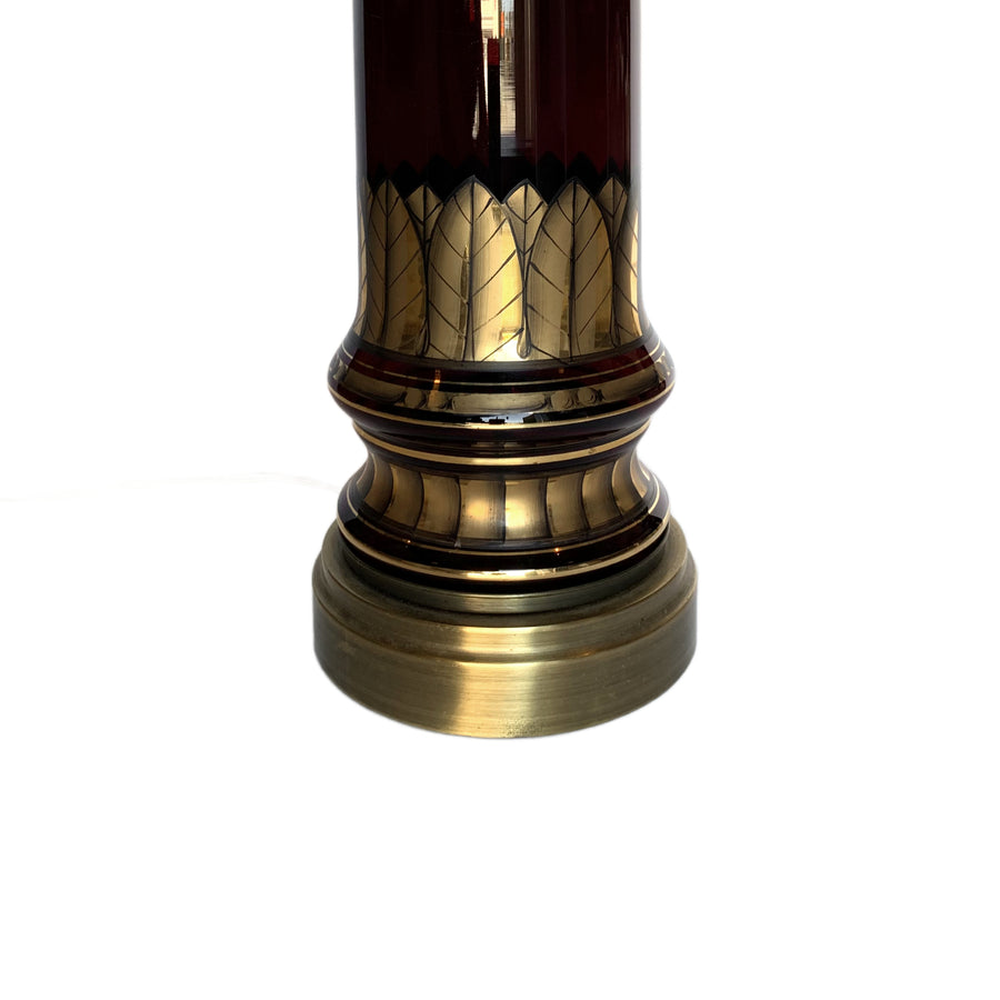 Pair Vintage Gilt Red Glass Lamps