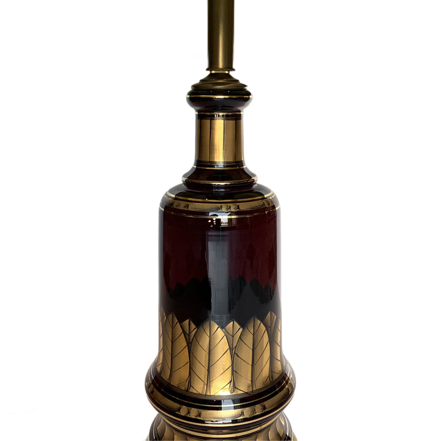 Pair Vintage Gilt Red Glass Lamps