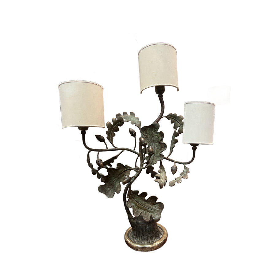 French Iron & Brass Oak Leaf Table Lamp