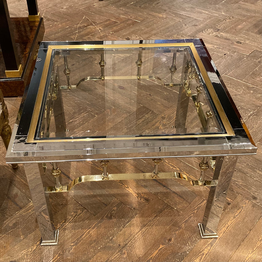 Pair Romeo Rega Style Chrome Brass & Glass Side Tables