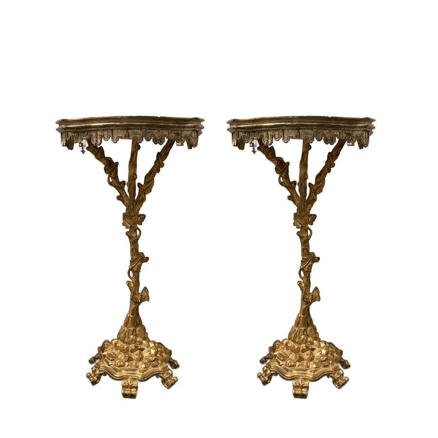 Pair Petite Venetian Polychromed Giltwood Console Tables