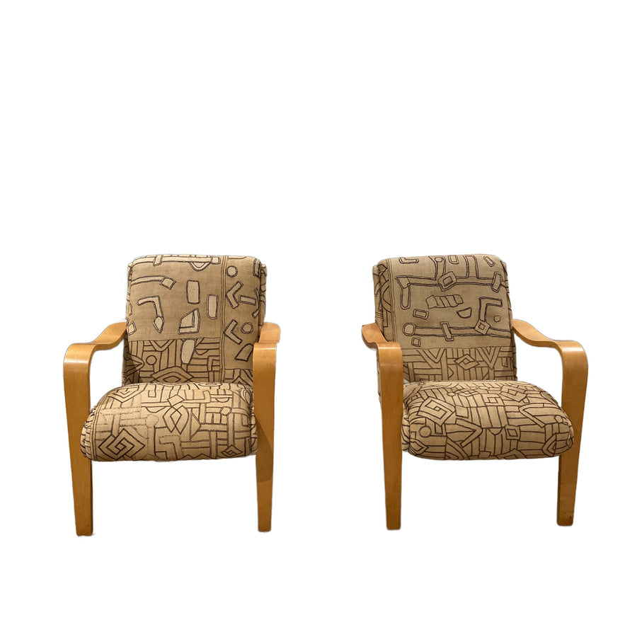 Pair Vintage Thonet Kuba Cloth Armchairs