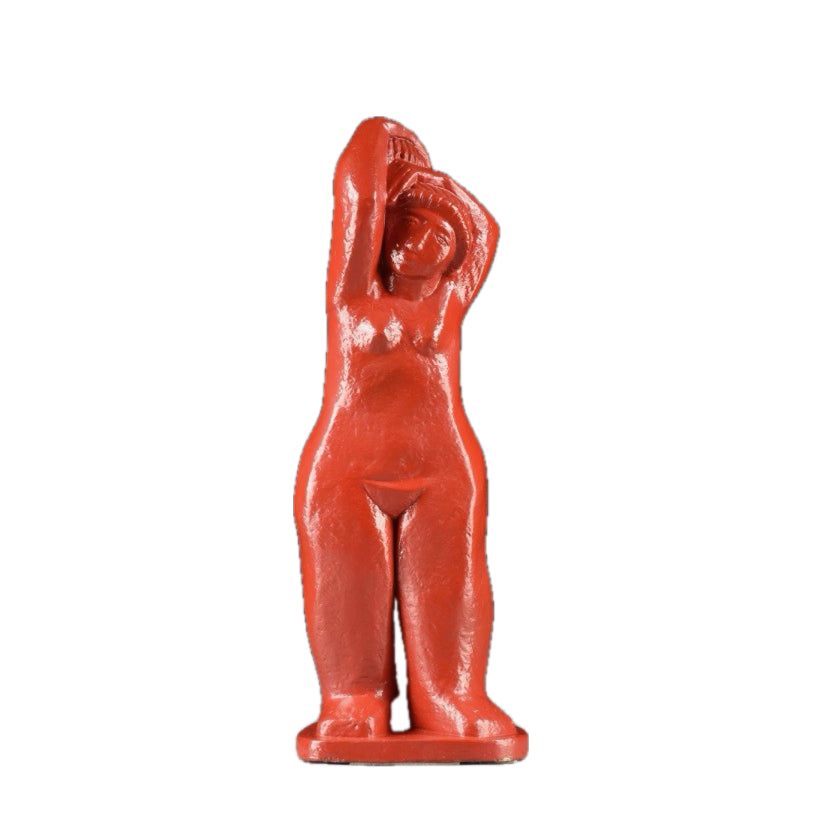 20th Century Red Glazed Terra-Cotta Nude Woman Sculpture