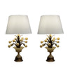 Pair Vintage Italian Alabaster Gilt Tole Tulip Lamps