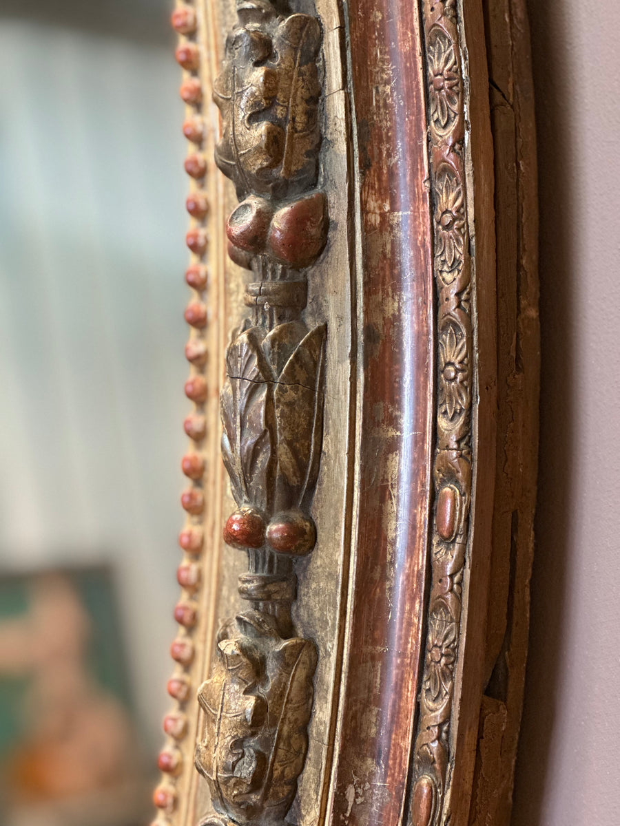 Large 19th Century Italian Parcel Gilt Oval Mirror