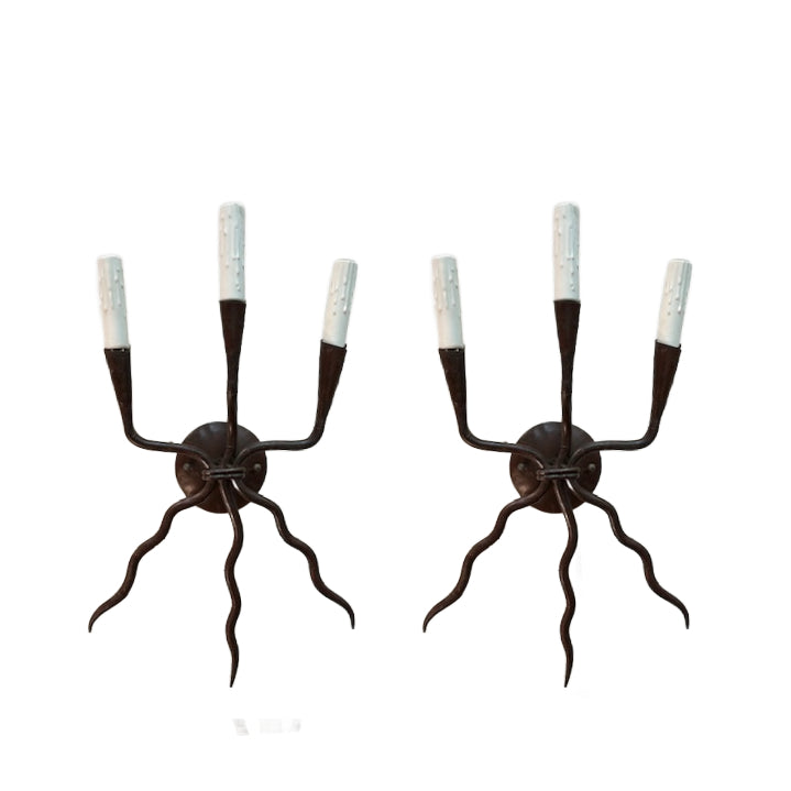 Pair Hand Forged Iron Sconces