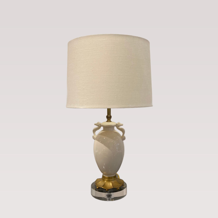 Vintage Gilt White Porcelain Seahorse Lamp