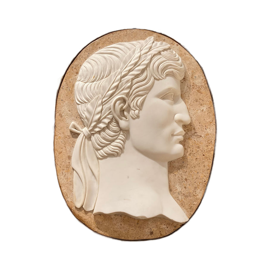 Continental Marble Bas Relief Roman Emperor Portrait Plaque